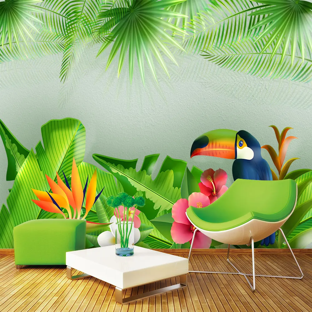 Украшение текстильные обои тропические Акварельные Цветы и фон с птицами стены |