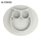 Силиконовая обеденная тарелка MOTOHOOD с присосками для малышей, ложка в виде совы, столовая посуда для кормления ребенка, кухонные портативные обеденные тарелки, чаши
