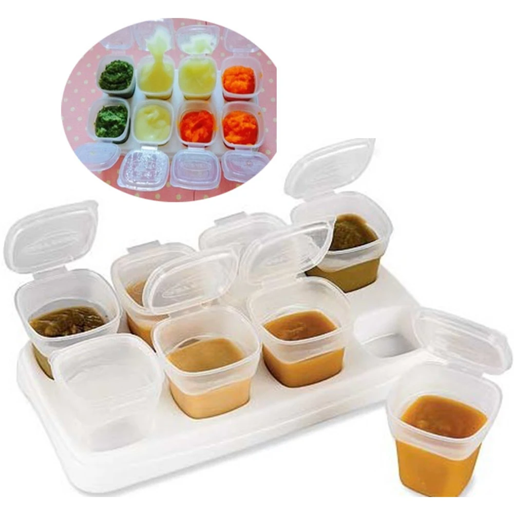 9pcs/Set Rice Baby Food Box Grade Freezing Cube Infant Microwave Kids Tool Feeding Pot Snacks Containers Gruel Storage 70ml | Мать и