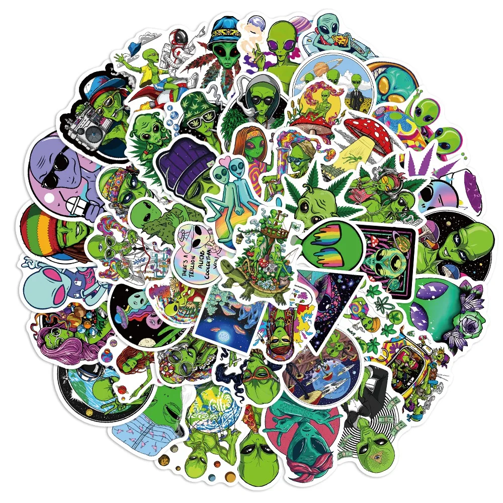 

10/30/50PCS Psychedelic Aliens UFO Cartoon Stickers Skateboard Guitar Laptop Luggage Classic Toy Decal Cool Graffiti Stickers