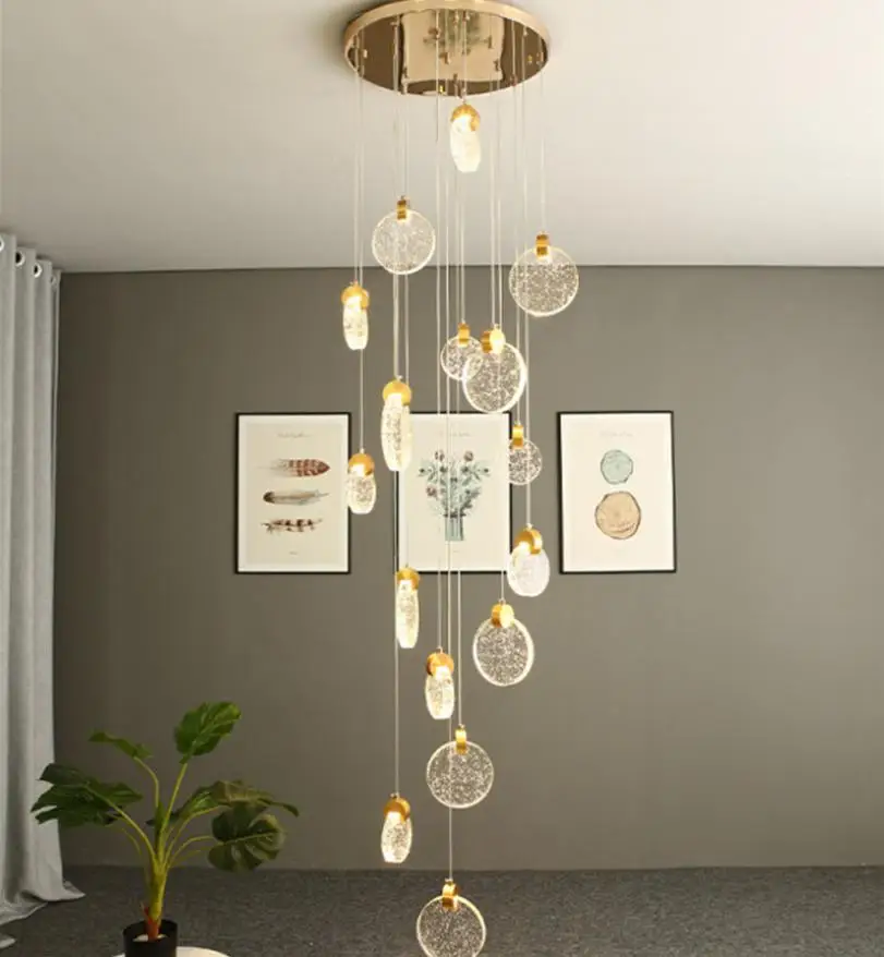 値段 高天井のシャンデリアが点灯クリスタルランプ階段スパイラルロングランプ階段シャンデリアハンギングライト