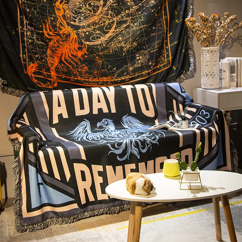 

Personality Sofa Towel Black Dirty-resistant Non-slip Sofa Tapestry Imitation Linen Universal Sofa Cover Suitable for Any Scen