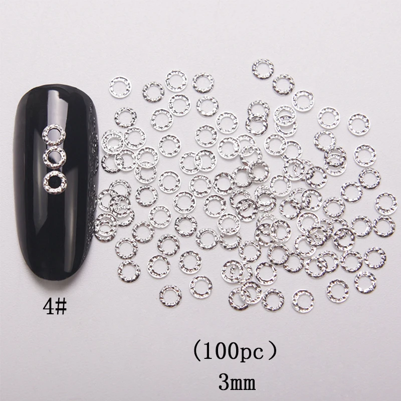 

HNUIX 100 pcs new 3d nail art deco silver mini japan gold alloy hollow rivet hardware tools kawaii circle nail