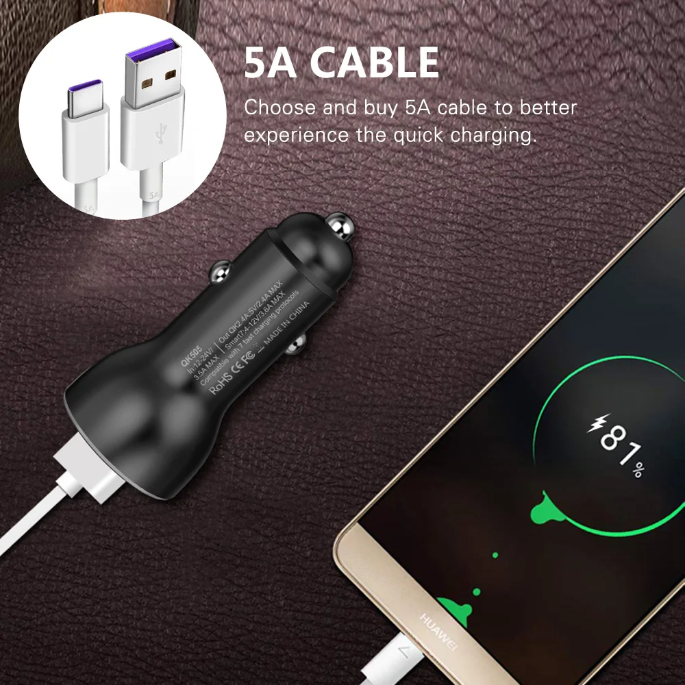 Автомобильное зарядное устройство Quick Charge 3,0 с двумя usb-портами для Xiaomi huawei Supercharge QC3.0, быстрая USB зарядка для автомобильного телефона, прикуриватель