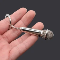 12pcslot silver color microphone keychains car key ring charm metal musical instruments keyfobs alloy key holder music gift