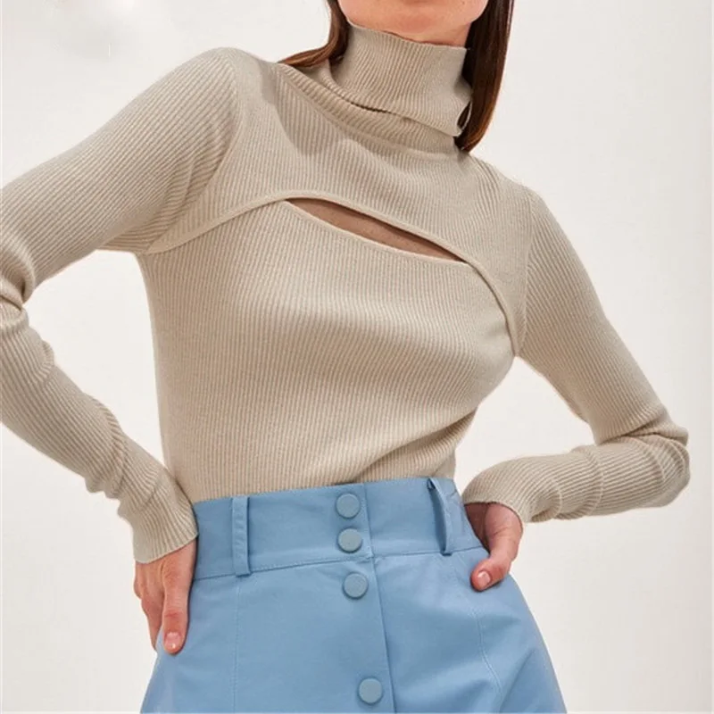 

Knitting Hollow Out Women Top White Casual Long Sleeve T Shirt Black O Neck Autumn Winter Skinny Tee Lady Clothing