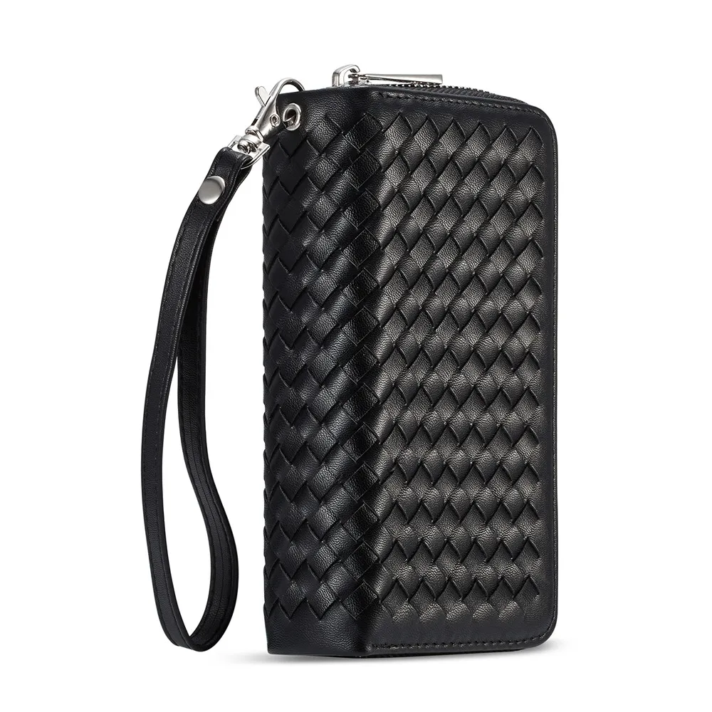 

Braided Zipper Pouch Case for Samsung S10 S10e S9 Note9 Good Quality Leather Card Slots Purse Case for iPhone X Xs Xr 6 7 8 Plus