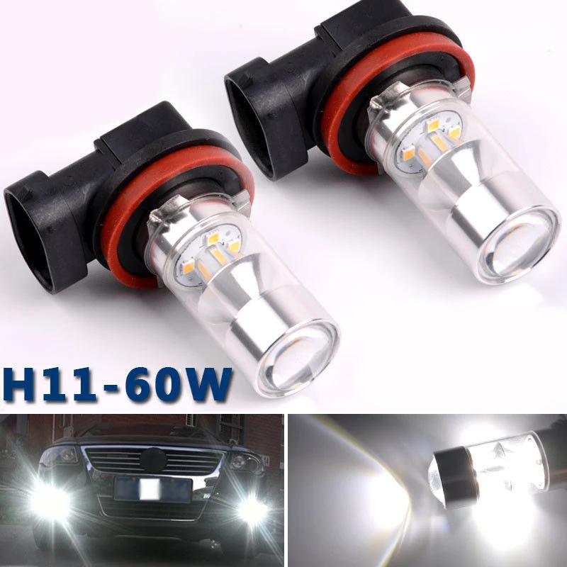 

Супер-яркие белые автомобильные лампы H11 H8 2323 60 Вт, детали для дневных ходовых огней, противотуманных фар, задних фонарей, 2 шт.
