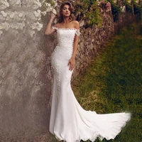 elegant vestidos de novia white wedding dresses 2021 mermaid boat neck appliqued cheap wedding gown bridal dresses for women