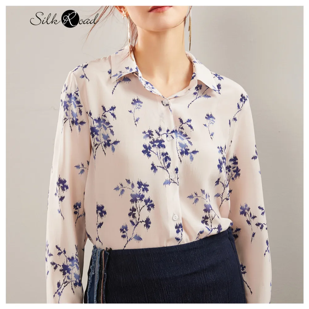 Silviye Printed silk long sleeved shirt women's silk fashion westernized top spring 2020 shirt