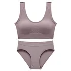 ATHVOTAR Комплект нижнего белья больших размеров, бесшовный бюстгальтер с подкладкой, топ, однотонные женские трусики, комплект нижнего белья с беспроводным бюстгальтером