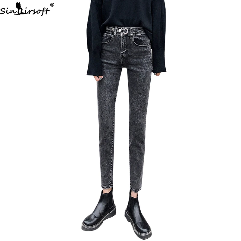Обтягивающие джинсы женские осенние новые с высокой талией для похудения тонкие