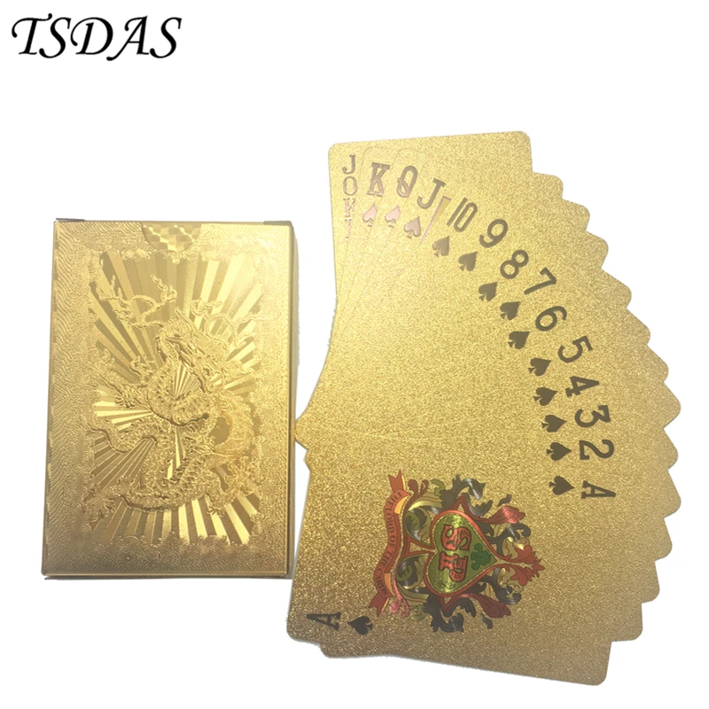 24к золото покер карты с китайским дизайном дракона Фольга гальваническим