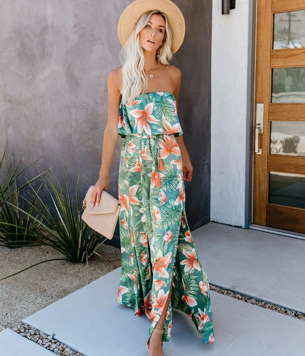 Новинка тропический лес принт с краями листьев лотоса летнее пляжное длинное