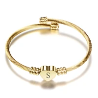 girls gold color stainless steel heart bracelet bangle with letter fashion initial alphabet charms bracelets for women