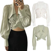 2021 new trend crop top womens long lantern sleeve vintage blouse elegant shirt crop top autumn femal casual loose blouse shirt