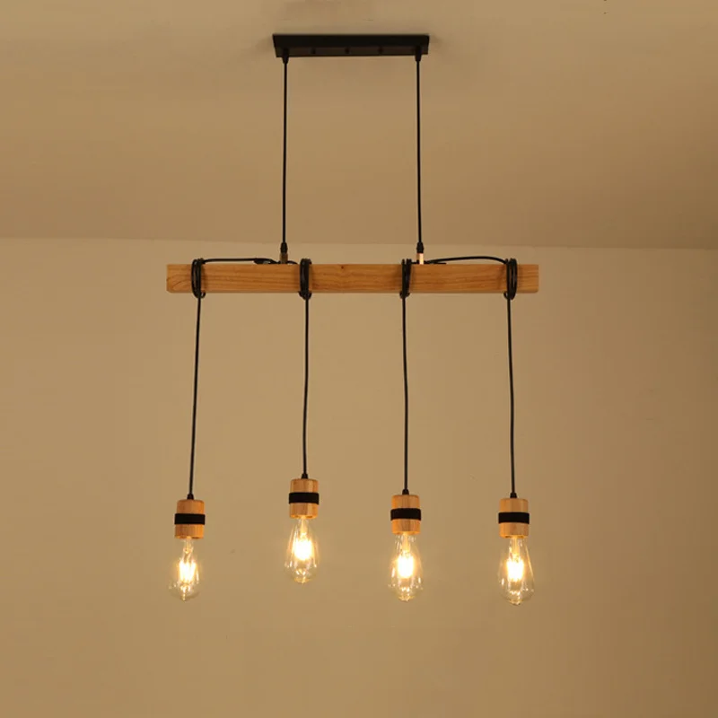 

Solid Wood Pendant Lamp Living Room Restaurant Dining Room Chandelier Industrial Table Light Wood Light