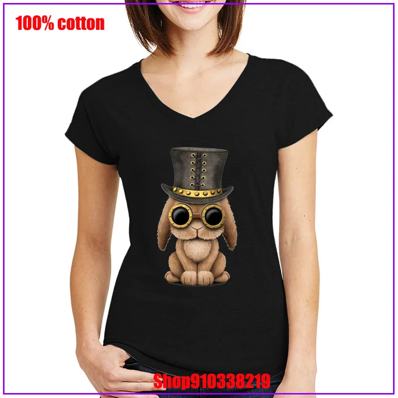 Женская летняя футболка с кроликом в стиле стимпанк 2020 женская одежда v образным