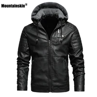 mountainskin mens hooded pu jacket mens winter autumn thick motorcycle leather jacket casual windproof leather coat male sa945