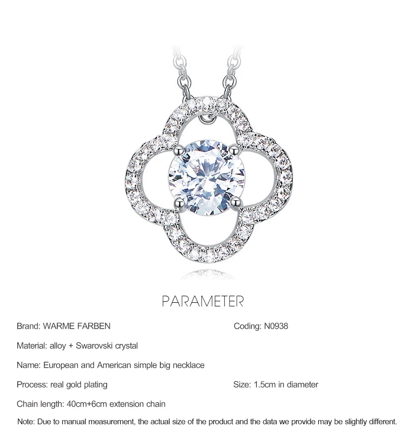 Ожерелье Warme Farben с кристаллами Swarovski, женское ожерелье с четырехлистным клевером, инкрустированное Zicon, ожерелье, колье, ювелирное изделие, подарок для девочек