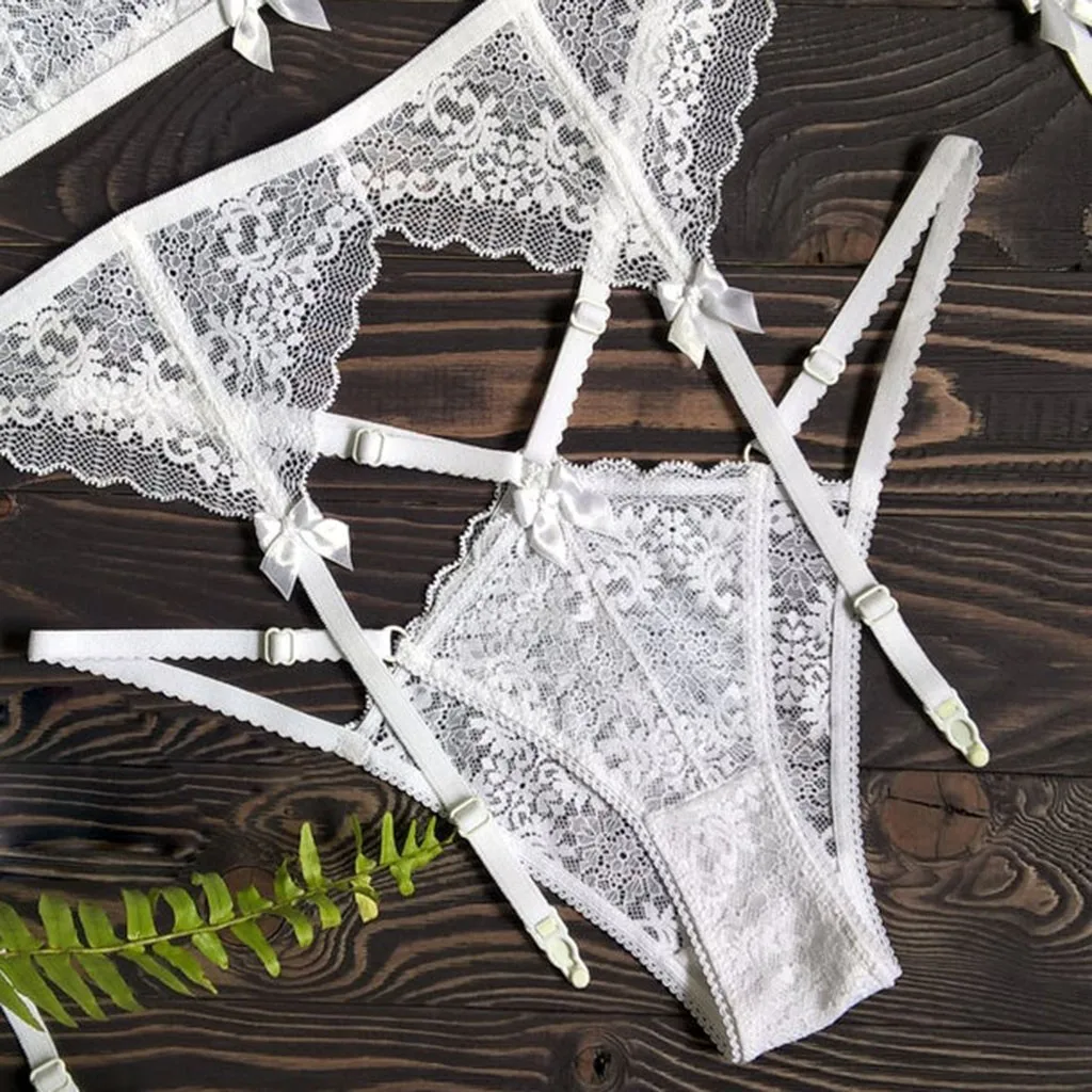 Женское кружевное сексуальное нижнее белье без спинки бюстгальтер с бантом
