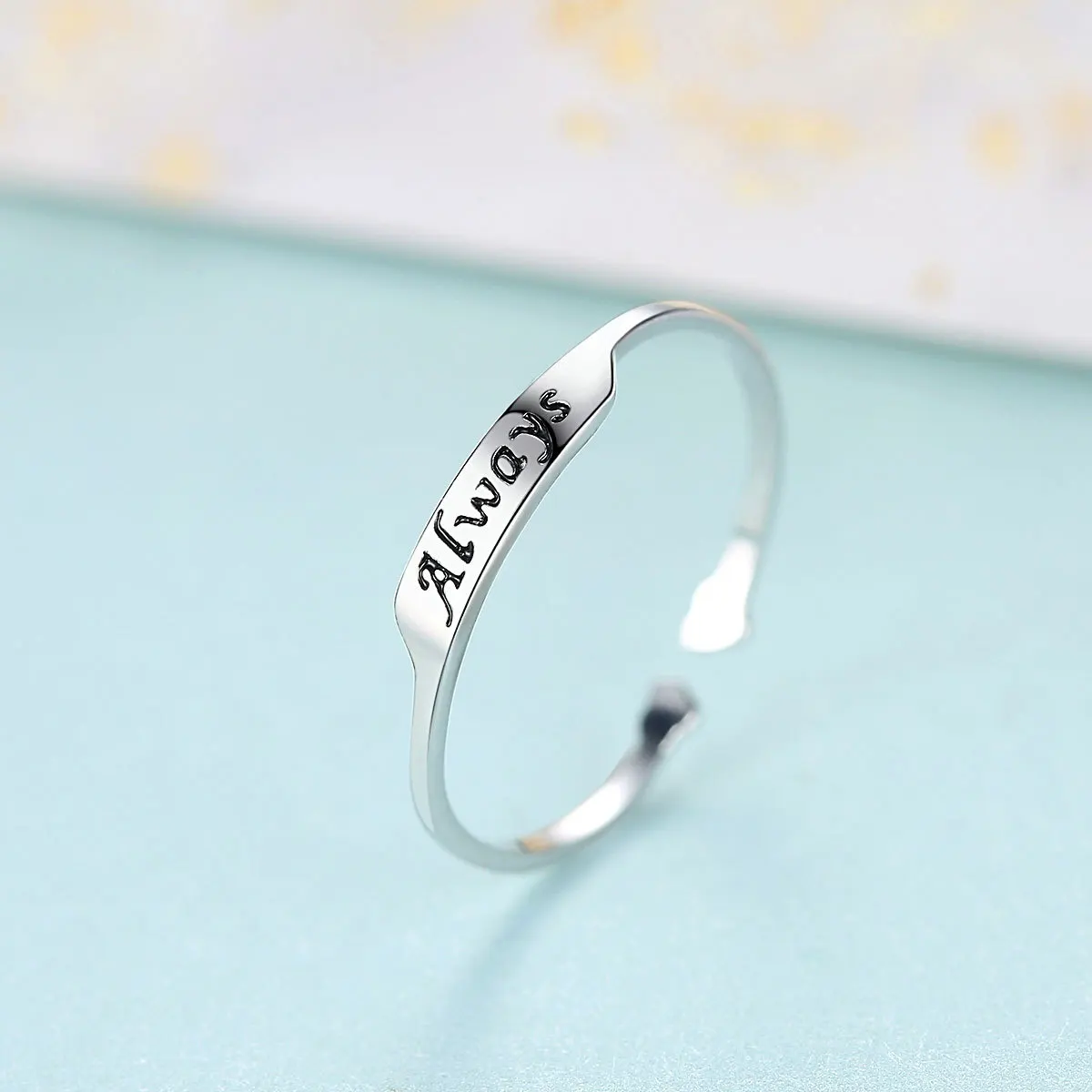 Женское кольцо из чистого серебра 925 пробы с надписью ALWAYS простое Открытое |