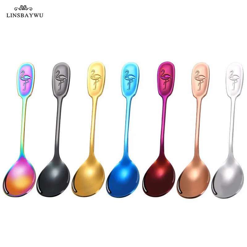 

1 шт. 304 из нержавеющей стали ложка корейский Стиль Фламинго детский столовый прибор ложка утолщенной суповая Ложка десертная ложка для моро...