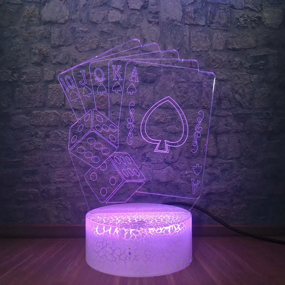 Покерная лампа в виде игральных костей 3D видения Ночник светильник для детской