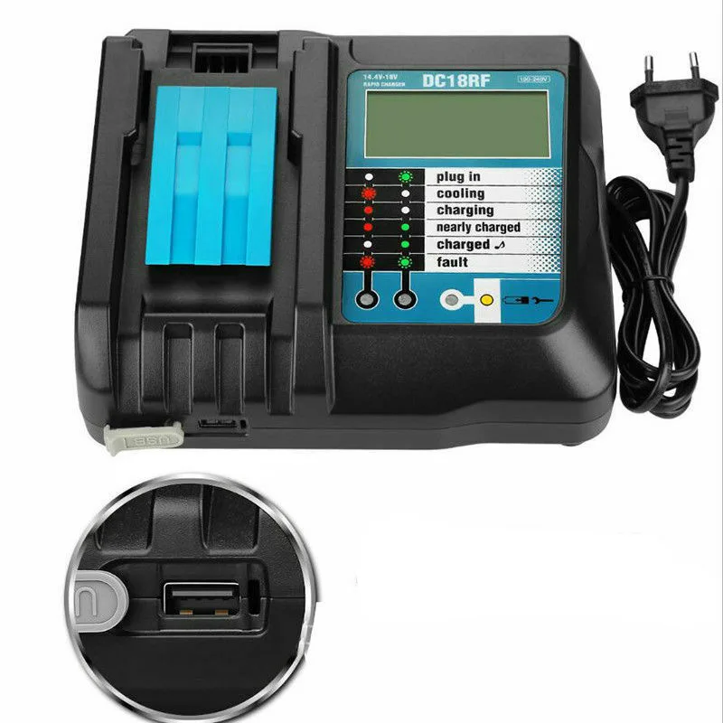 Фирменная новинка альтернативные Makita Makita14.4V/18В зарядное устройство, usb-интерфейс ЖК-дисплей Дисплей DC18RF Зарядное устройство