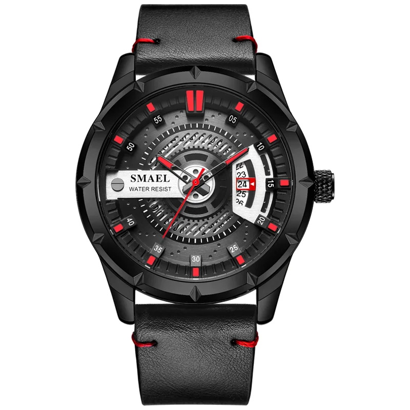 Black Red Спортивные мужские часы SMAEL, водонепроницаемые, 50 м, военные часы с будильником, хронограф, кварцевые наручные часы, секундомер, Relogio Masculino 1545 - Цвет: Black Red