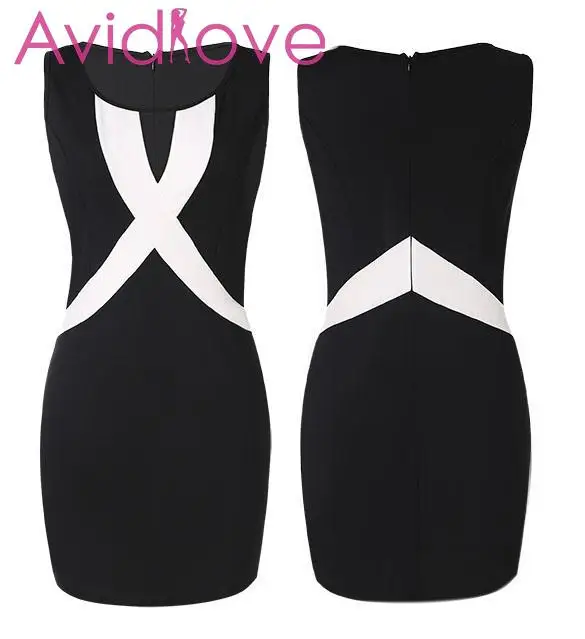 Finejo Stylish Ladies Women Sexy Keyhole Sleeveless Patchwork Slim Casual Mini Dress | Женская одежда