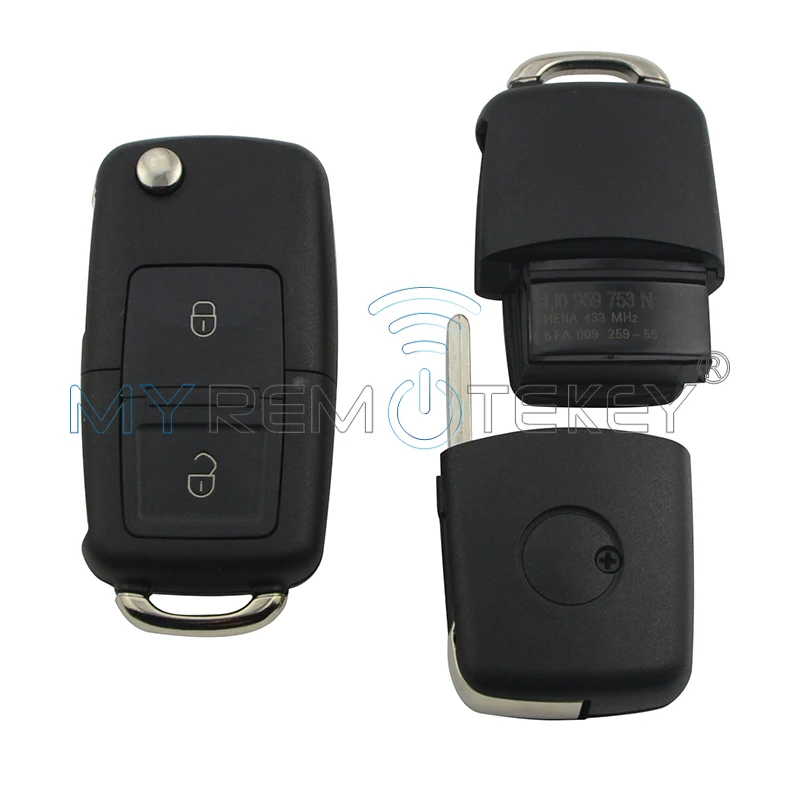 2 шт. Автомобильный Дистанционный ключ для VW Volkswagen Golf Passat Polo Skoda Seat 2000 2001 2002 2003 1J0959753N 2 кнопки 434 МГц ID48 remtekey
