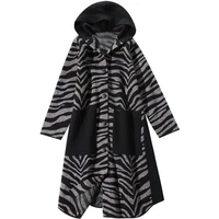 2022 women zebra pattern woolen coat autumn winter new loose fashion thinner hooded coat woolen temperament middle aged coat 518