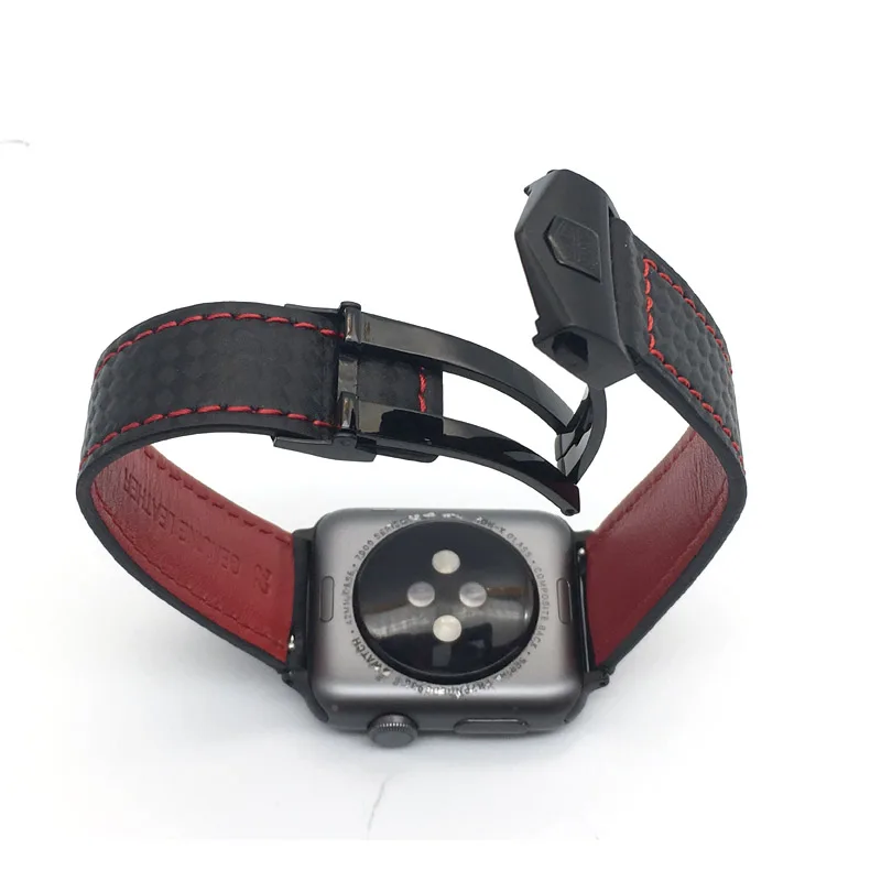 Ремешок AKGLEADER из углеродного волокна и натуральной кожи для часов Apple Watch Series 4 5 40 мм 44 мм серия 3 2 браслет на запястье 38 мм 42 мм