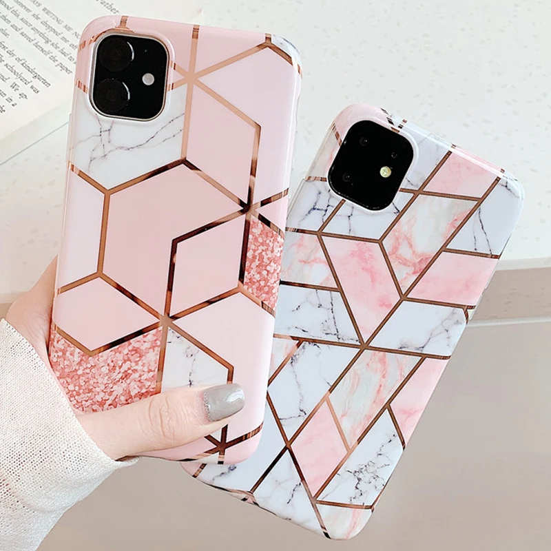 Чехол с мраморным покрытием для iPhone 11 Pro Max блестящая задняя панель мягкий
