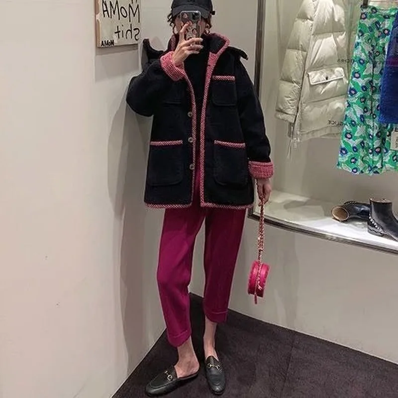 

2020 Winter Women Loose Pants Straight Knitting Trousers Thick Wide Leg Casual Solid Autumn Fashion Female Ankle-Length pants