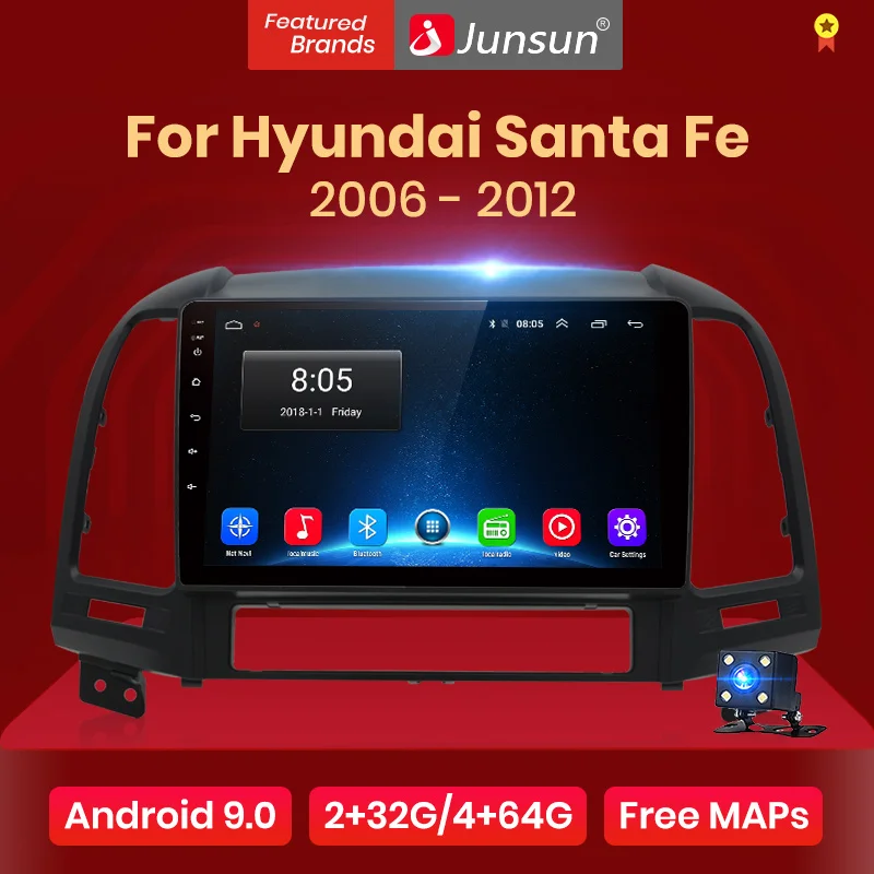 Junsun V1 Android 9,0 2G+ 32G DSP автомобильный Радио мультимедийный видео плеер для hyundai Santa Fe 2 2006-2012 навигация gps 2 din без dvd