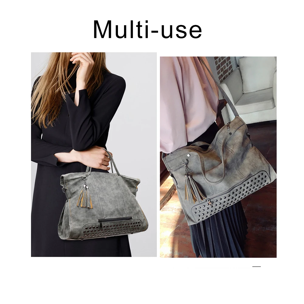 Сумка женская с кисточками и шипами модная матовая вместительная мотоциклетная