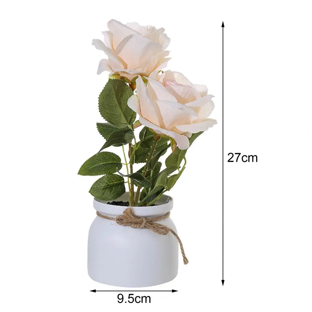 

1 Set Two-Headed Rose Bonsai Simulation Flower Wear-resistant Plastic Everlasting Artificial Flower Pot Home Garden Decoration