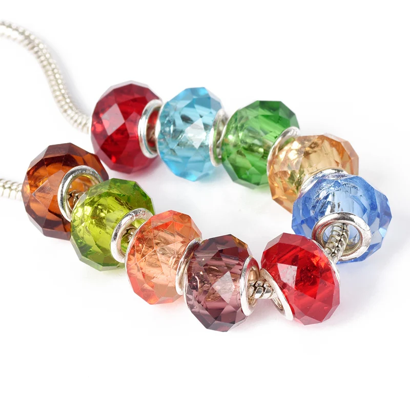 

5pcs 14mm 15mm Round European Charms Rondelle Faceted Murano Lampwork Glass Big Hole Beads for Jewelry Making Bracelet DIY