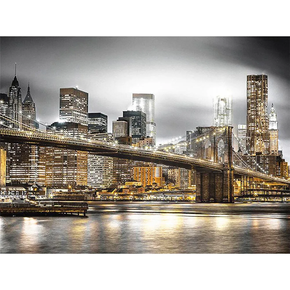 

Картина из квадратных страз 5D "сделай сам", ночной мост, 3D Алмазная Вышивка крестиком, мозаика, игла JK