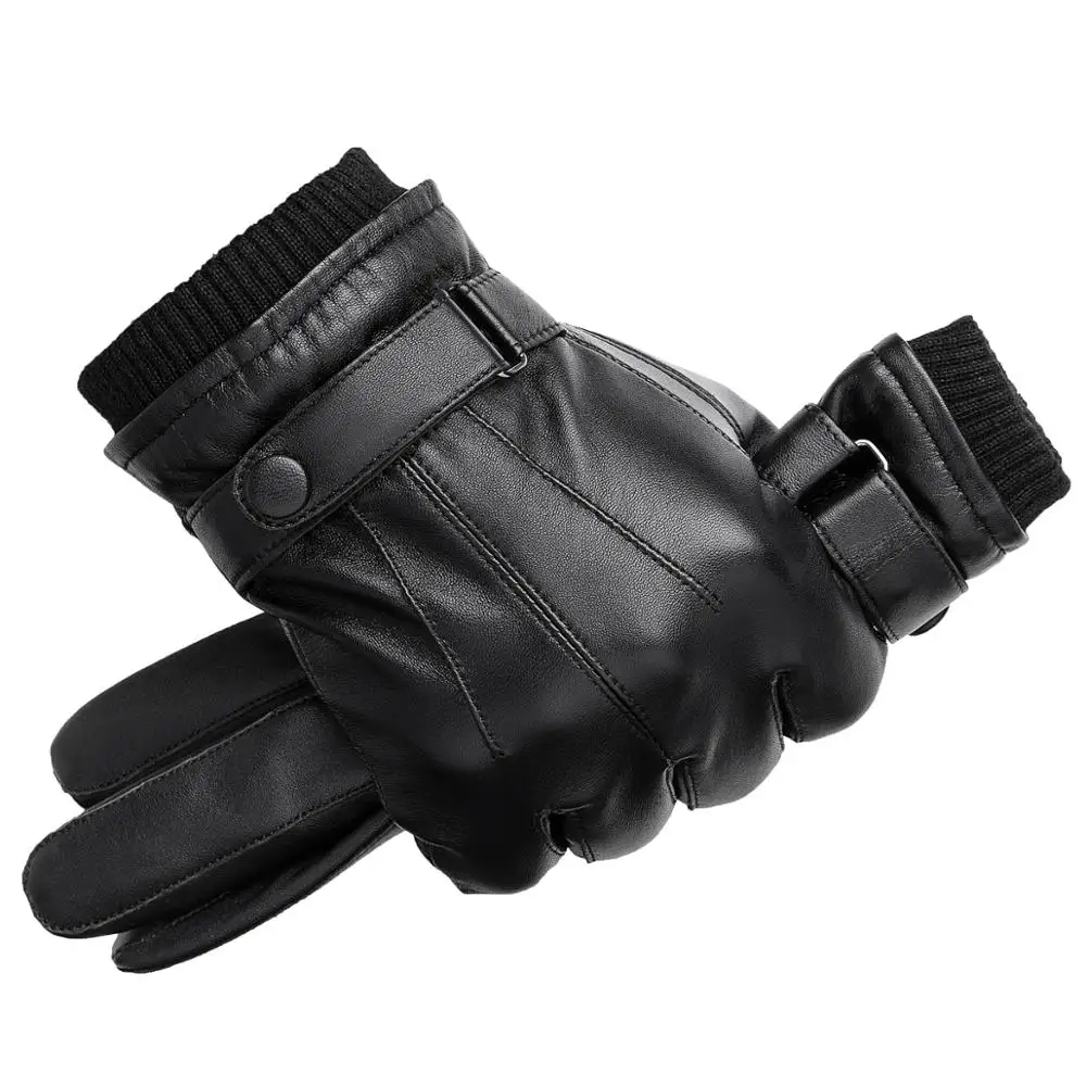 

Men Genuine Sheepskin Leather Gloves Autumn Winter Warm Touch Screen Full Finger Black Gloves High Quality 2020 Fashion