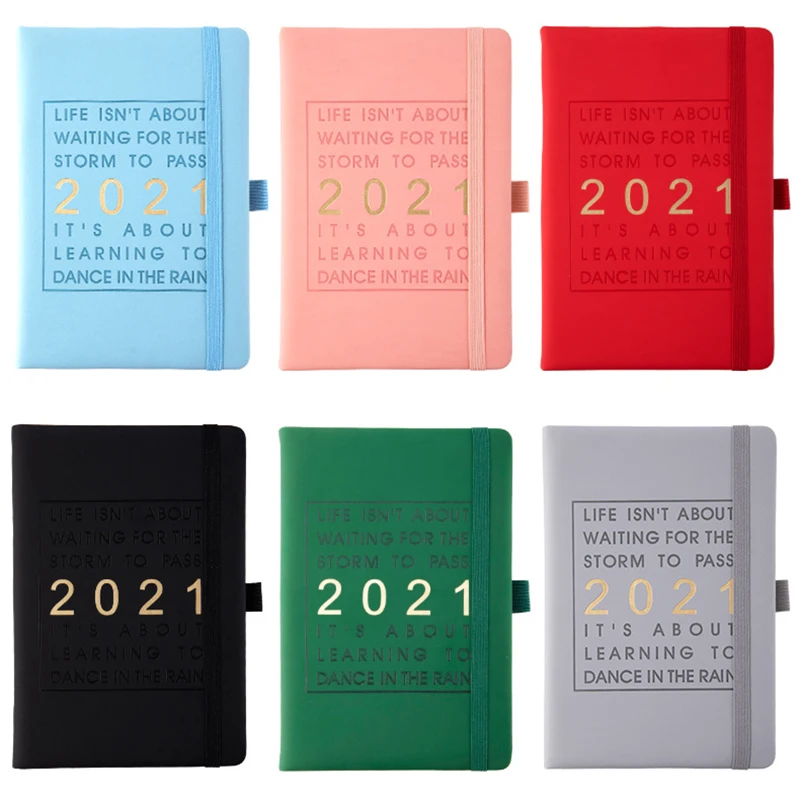 

New Fashion Agenda 2021 Jan-Dec Diary English language Thicken notebook A5 Leather soft cover School planner Efficiency journal