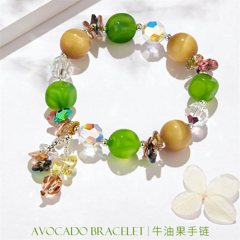 

DIY original design tiger eye stone avocado color agate Austrian crystal bracelet Women bestie birthday gift