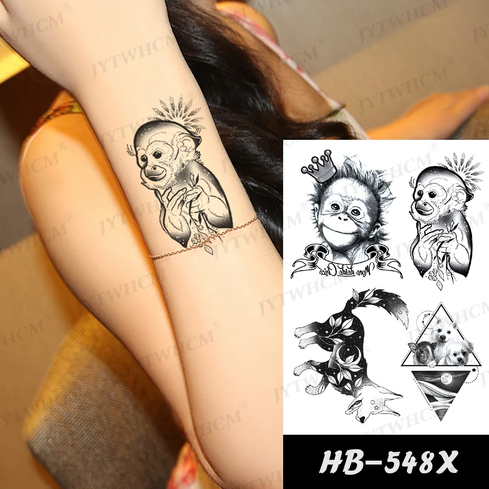 

Cute Rabbit Waterproof Temporary Tattoos Sticker For Women Monkey Design Moon Sexy Body Art Black Rhombus Fake Tattoo Stickers