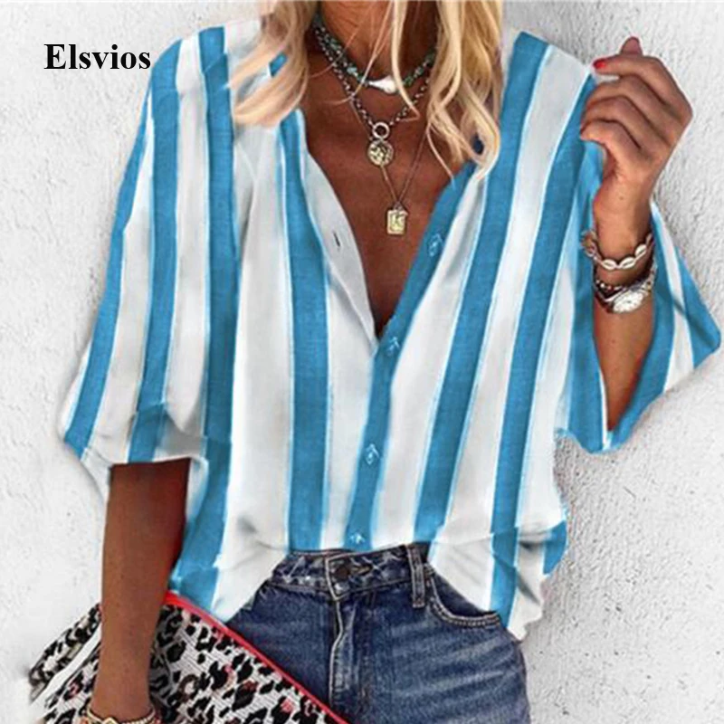 Женская шифоновая блузка на пуговицах с V-образным вырезом и длинным рукавом |