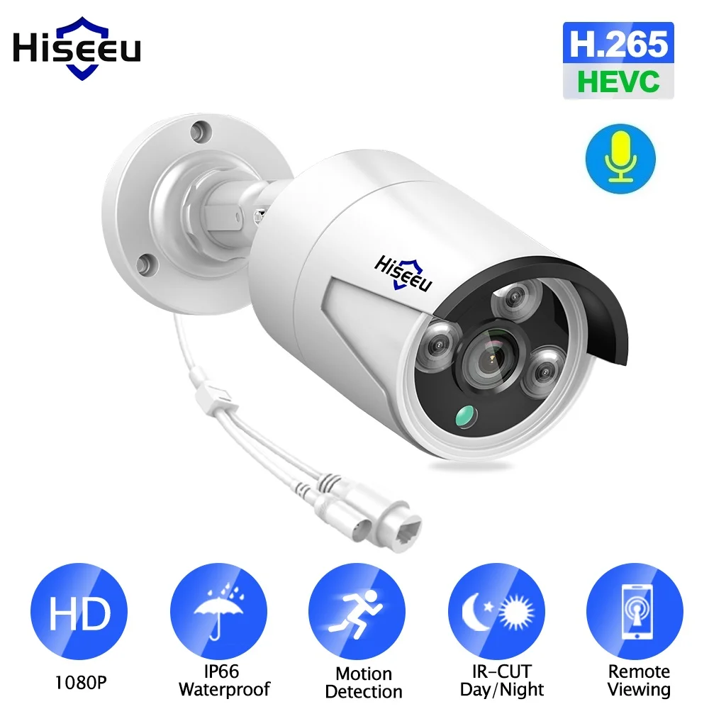 Hiseeu H.265 1080P POE IP Камера 2MP пуля IP CCTV камера Камера ONVIF 2,0 для POE NVR Системы Водонепроницаемый открытый Ночное видение 48V