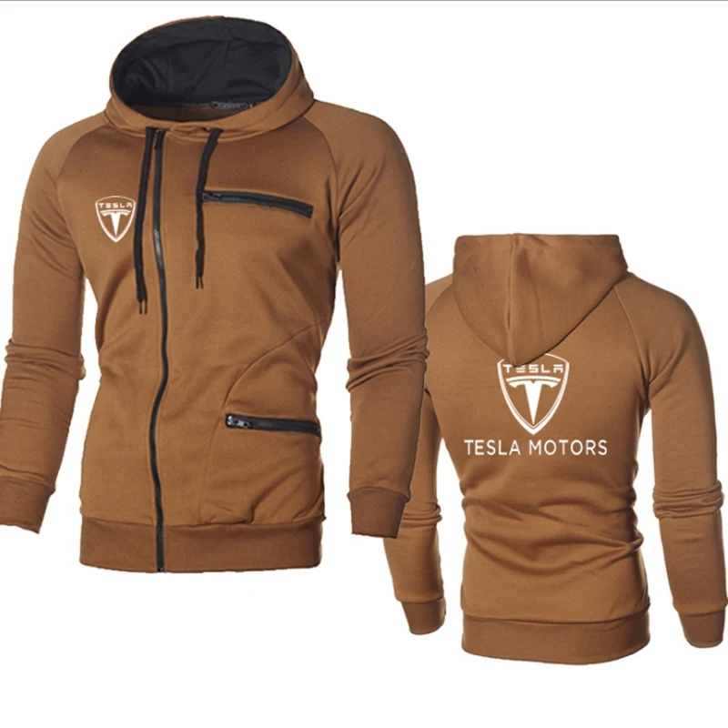 

NEW Men for Tesla Car Logo Print Casual Hip Hop Harajuku Long Sleeve Fleece Warm Hooded Sweatshirts Mens zipper Hoodies