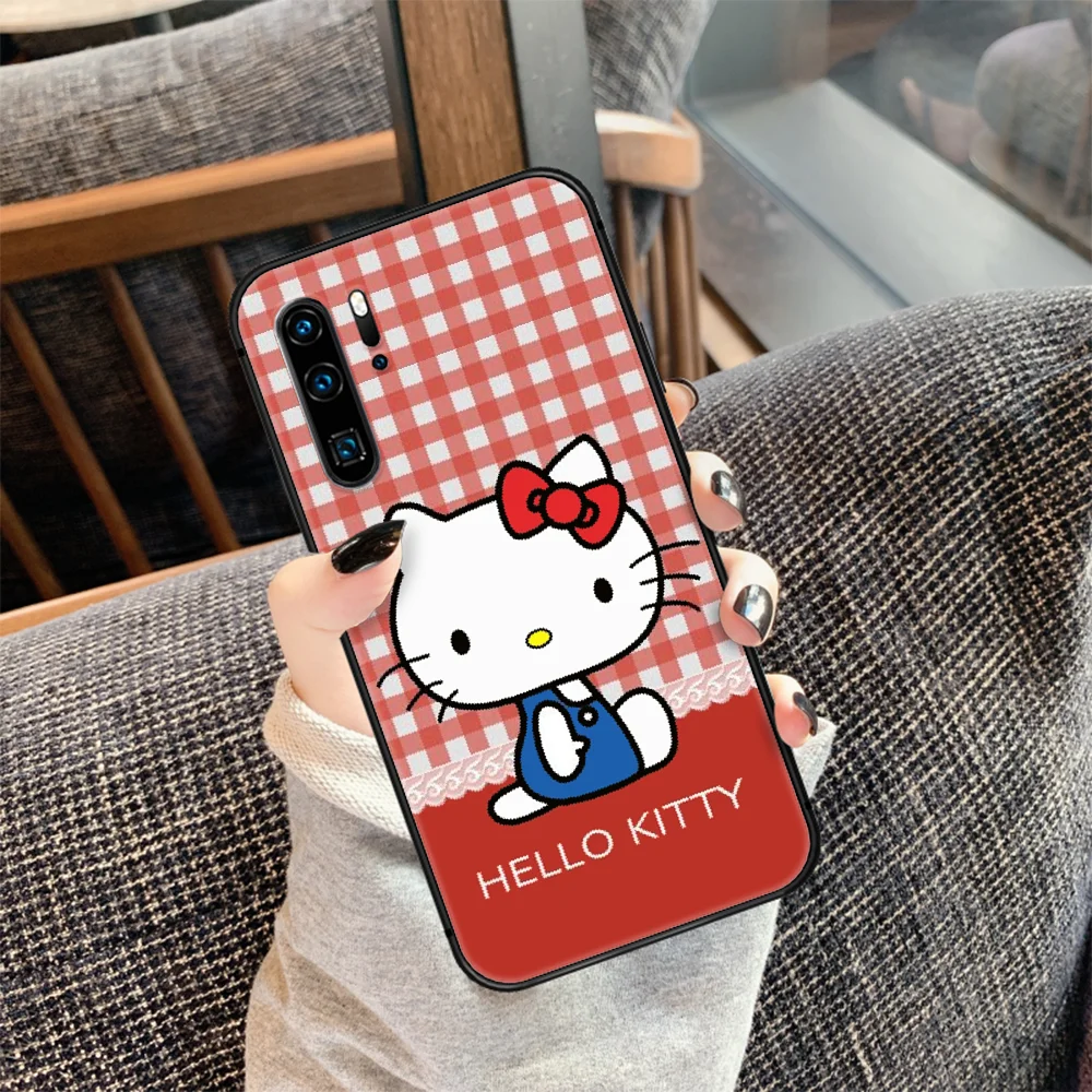 

Cute Halo Cartoon Kittie Cat Phone Case For Huawei P Mate 10 20 30 40 Lite Pro smart Z 2019 nova 5t black Waterproof Pretty
