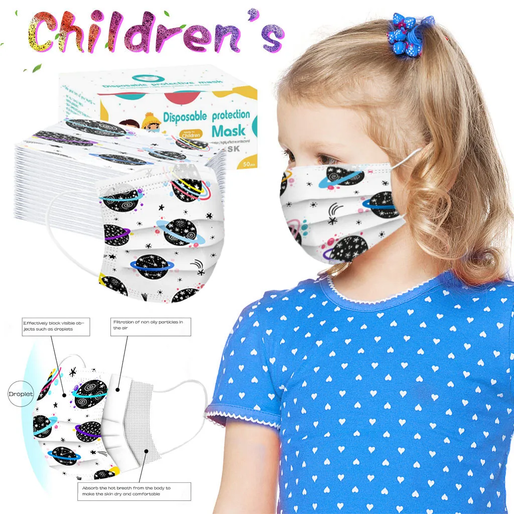

50PCS Kids Outdoor Disposable Comfortable Breathable Face Masks Dustproof Windproof Sun UV Protect Baby Safety Mask Masque .wu